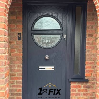 Composite door, decorative glass